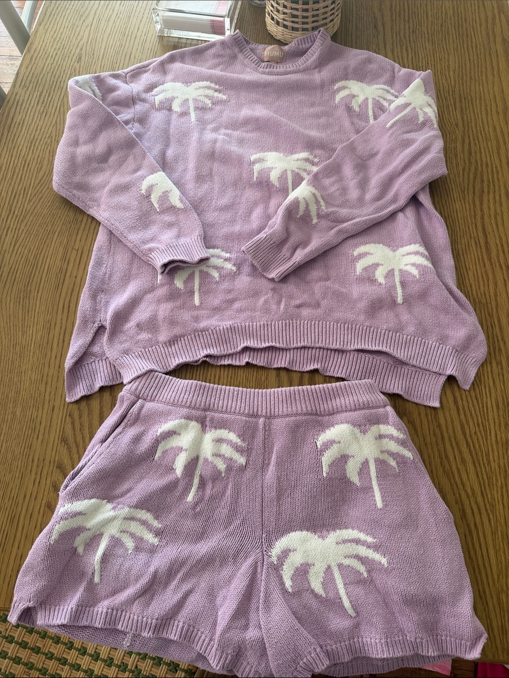 Show Me Your MuMu Lilac & White Palm Knit Pajama Set